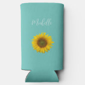 Botanische Sonnenblume Trendy Aquamarin Selters Dosenkühler (Rückseite)