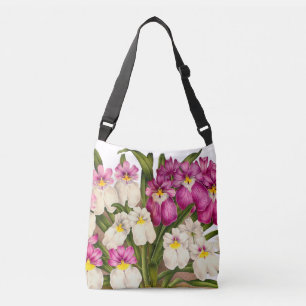 Botanische Stiefmütterchen-Orchideen-Blumen Floral Tragetaschen Mit Langen Trägern