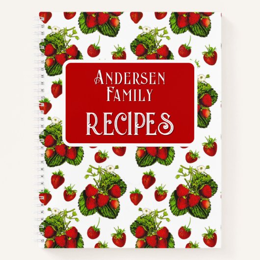 Botanische Strawberry-Illustration Druckrezepte Notizblock (Vorderseite)