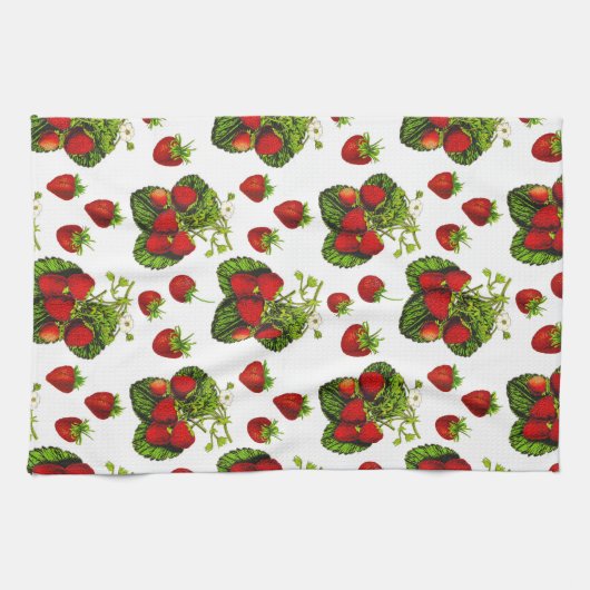 Botanische Strawberry Illustration Print on White Geschirrtuch (Horizontal)