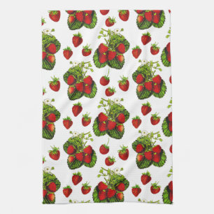 Botanische Strawberry Illustration Print on White Geschirrtuch