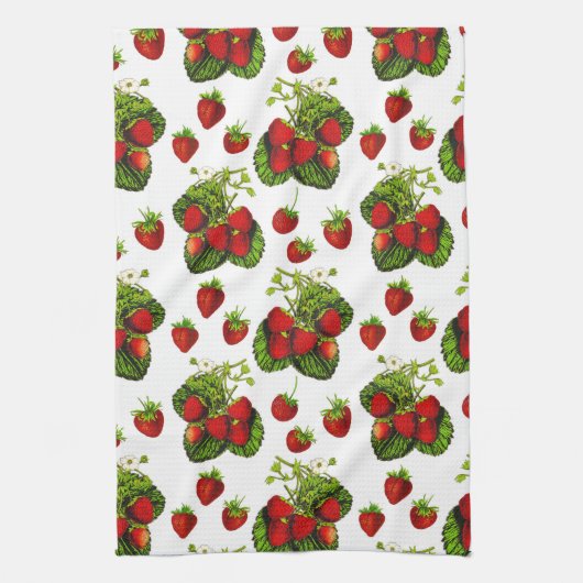 Botanische Strawberry Illustration Print on White Geschirrtuch (Vertikal)