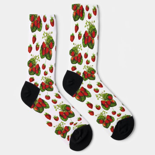 Botanische Strawberry Illustration Print on White Socken (Rechts)