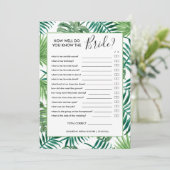 Botanische Summer Brautparty Game Card Einladung (Stehend Vorderseite)