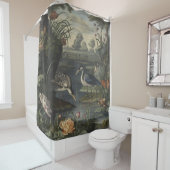 Botanische Szene blauer Krane am Fluss Duschvorhang (Beispiel)