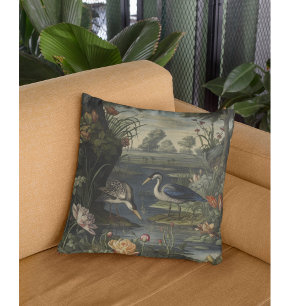 Botanische Szene blauer Krane am Fluss Kissen