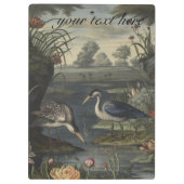 Botanische Szene blauer Krane am Fluss Klemmbrett (Rückseite)