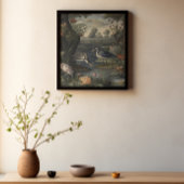 Botanische Szene blauer Krane am Fluss Poster