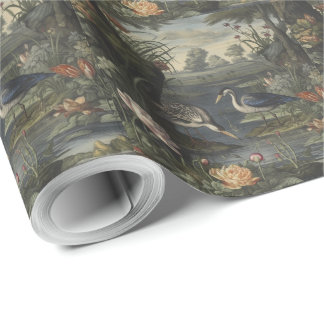 Botanische Szene des blauen Krans an einem Fluss Geschenkpapier