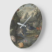 Botanische Szene des blauen Krans an einem Fluss Große Wanduhr (Winkel)