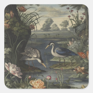 Botanische Szene des blauen Krans an einem Fluss Quadratischer Aufkleber