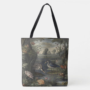 Botanische Szene des blauen Krans an einem Fluss Tasche