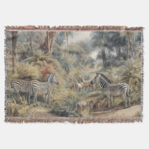 Botanische Szene mit Zebras in einer Oase Decke