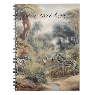 Botanische Szene mit Zebras und Löwen anpassbar Notizblock