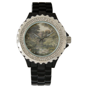 Botanische Szene von Schwänen in einem englischen  Armbanduhr