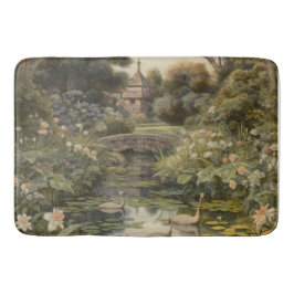 Botanische Szene von Schwänen in einem englischen Badematte