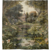 Botanische Szene von Schwänen in einem englischen  Duschvorhang (Vorderseite)