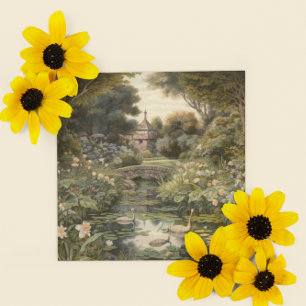 Botanische Szene von Schwänen in einem englischen  Feiertagskarte