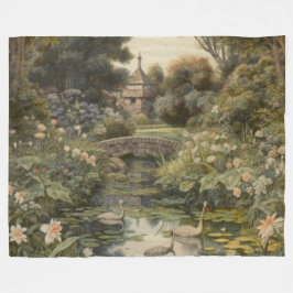 Botanische Szene von Schwänen in einem englischen  Fleecedecke