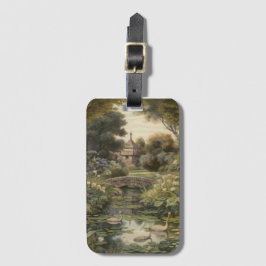 Botanische Szene von Schwänen in einem englischen  Gepäckanhänger