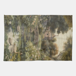 Botanische Szene von Schwänen in einem englischen Geschirrtuch