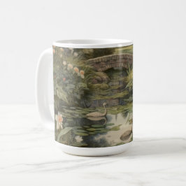 Botanische Szene von Schwänen in einem englischen  Kaffeetasse