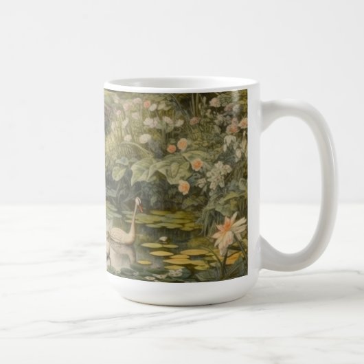 Botanische Szene von Schwänen in einem englischen Kaffeetasse (Rechts)