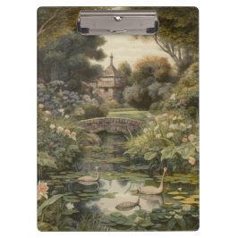 Botanische Szene von Schwänen in einem englischen Klemmbrett