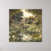 Botanische Szene von Schwänen in einem englischen Leinwanddruck (Vorderseite)