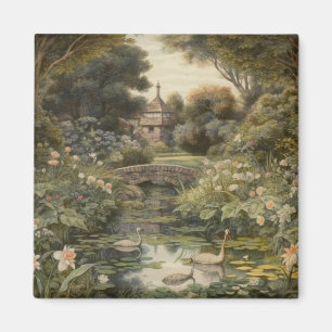 Botanische Szene von Schwänen in einem englischen Magnet