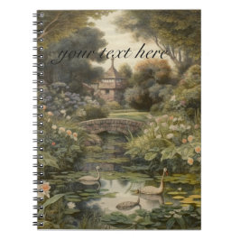 Botanische Szene von Schwänen in einem englischen Notizblock