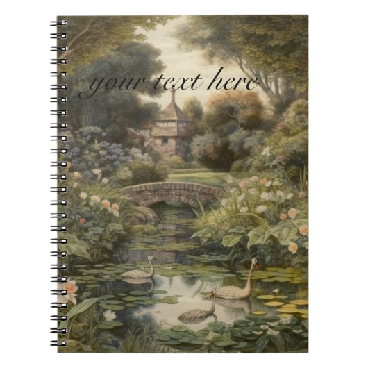 Botanische Szene von Schwänen in einem englischen Notizblock (Vorderseite)