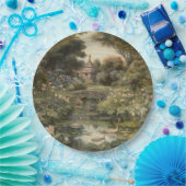 Botanische Szene von Schwänen in einem englischen Pappteller (Party)