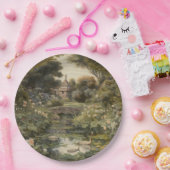 Botanische Szene von Schwänen in einem englischen Pappteller (Party)