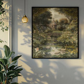 Botanische Szene von Schwänen in einem englischen Poster