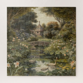 Botanische Szene von Schwänen in einem englischen  Puzzle
