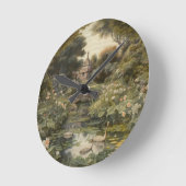 Botanische Szene von Schwänen in einem englischen Runde Wanduhr (Winkel)