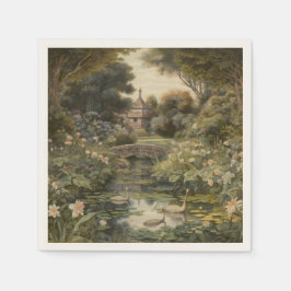 Botanische Szene von Schwänen in einem englischen Serviette