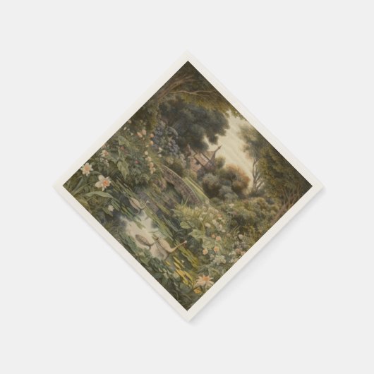 Botanische Szene von Schwänen in einem englischen Serviette (Ecke)