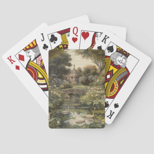 Botanische Szene von Schwänen in einem englischen Spielkarten (Rückseite)