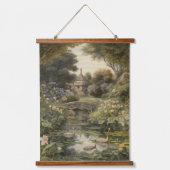 Botanische Szene von Schwänen in einem englischen Wandteppich Mit Holzrahmen (Vorderseite)