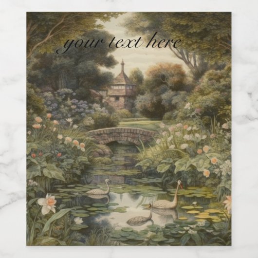 Botanische Szene von Schwänen in einem englischen Weinetikett (Einzelnes Label)