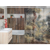 Botanische Szene von Zebras in einer Oase Duschvorhang