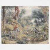Botanische Szene von Zebras in einer Oase Fleecedecke (Vorderseite (Horizontal))