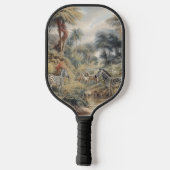 Botanische Szene von Zebras in einer Oase Pickleball Schläger (Rückseite)
