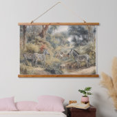 Botanische Szene von Zebras in einer Oase Wandteppich Mit Holzrahmen (Schlafzimmer)