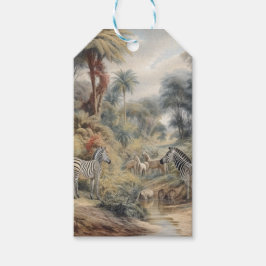 Botanische Szene von Zebras und Löwen in einer Oas Geschenkanhänger