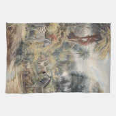 Botanische Szene von Zebras und Löwen in einer Oas Geschirrtuch (Horizontal)