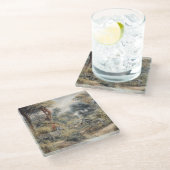 Botanische Szene von Zebras und Löwen in einer Oas Glasuntersetzer (Schrägansicht)