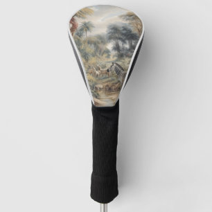 Botanische Szene von Zebras und Löwen in einer Oas Golf Headcover